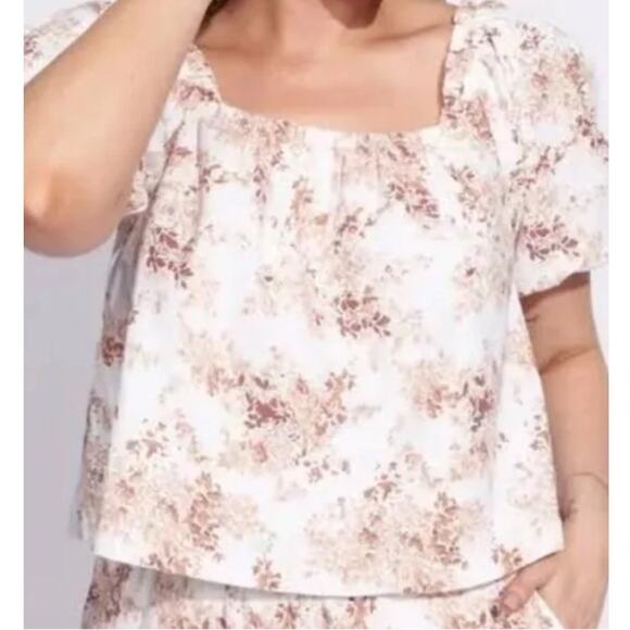 Abercrombie & Fitch Floral Linen Blend Off Shoulder Cropped Top Brown Size XXL - Picture 1 of 11